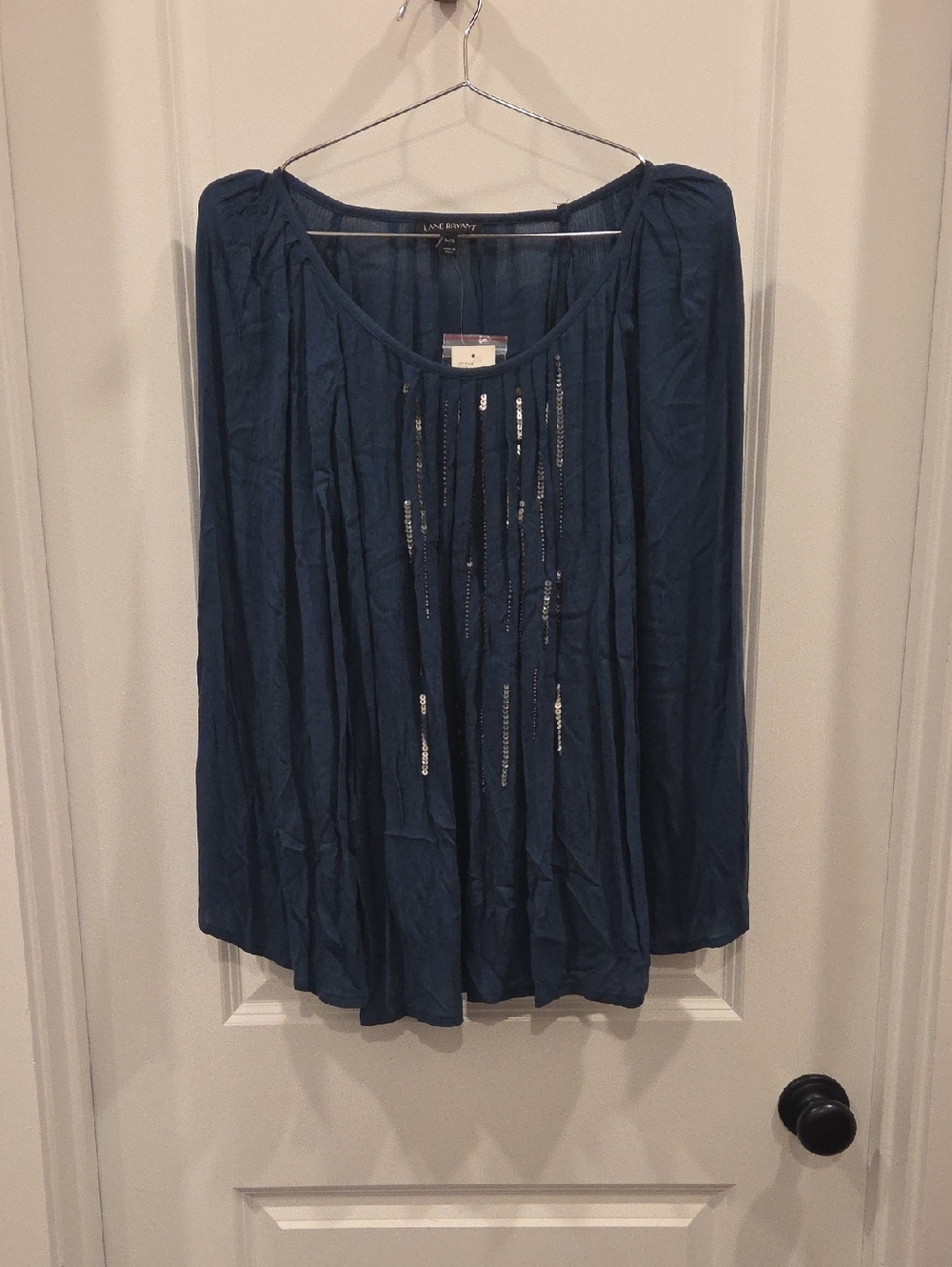 Lane Bryant Teal Long-Sleeve Beaded Peasant Blouse 14/16